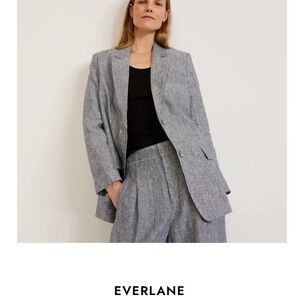 NWT Everlane Oversized Blazer in European Flax Linen Women 0 Canvas Tan/Navy